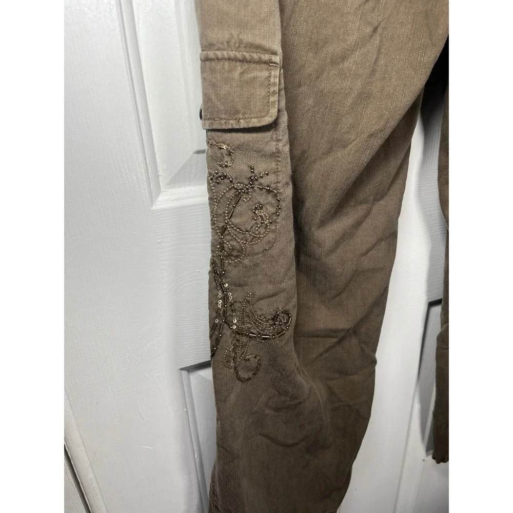 Coldwater Creek Cargo Pants P10 Brown Tencel Blend Embroidered Utility Boho